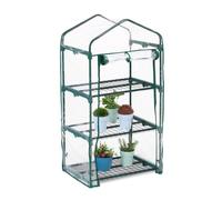 Relaxdays Invernadero Plástico, Lona de PVC, 3 Niveles, Marco Acero, 122 x 64 x 45 cm, para Balcón, Verde y Transparente