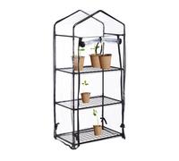 Relaxdays Invernadero Balcón, Lona PVC, Hierro, 126 x 59 x 37 cm, Estantería Hibernación 3 Baldas, Negro/Transparente