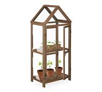 Relaxdays Invernadero para Balcón, Madera y Plástico, 146x66x47,5 cm, Puerta Doble, Armario de Cultivo Terraza, Marrón