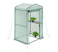 Relaxdays Invernadero Plástico, 185x125x95 cm, Vivero para Cultivo Accesible con Balda, Hierro y PE, Cremallera, Verde