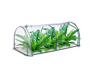 Relaxdays Invernadero Túnel, Encaje de Piezas, Puerta Enrollable, 50x130x60 cm, Jardín, Acero y PVC, Transparente, Verde