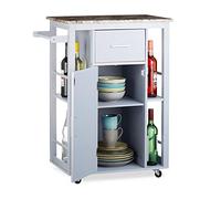 Relaxdays Isla Cocina con Ruedas con Cajón y Soportes para Botellas, Pino, Gris, 86 x 66.5 x 40 cm