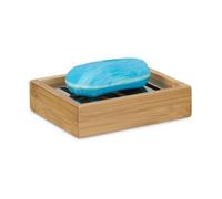 Relaxdays Jabonera de bambú con rejilla de drenaje marrón claro