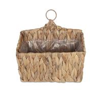 Relaxdays Jacinto de agua, hierbas, plantas, 29 x 28 x 15 cm, cesta trenzada para plantas, lámina, anillo natural