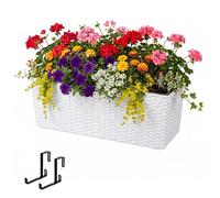 Relaxdays Jardinera balcón, autorriego, 19 x 50 x 19 cm, para barandilla con Soporte, Inserto e indicador, PP, Blanco
