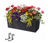 Relaxdays Jardinera balcón, autorriego, 19x50x19 cm, Soporte para barandilla, Inserto con Drenaje e indicador, PP, Negro