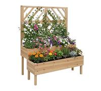 Relaxdays Jardinera con Enrejado 135x109x62 cm, Madera, 2 maceteros, cortavistas, elevada, Natural