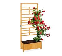 Relaxdays Jardinera con Enrejado, 171 x 71,5 x 32 cm, Macetero con Panel Enredaderas, Balcón y Jardín, Madera, Natural