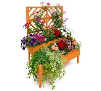 Relaxdays Jardinera con Enrejado HxBxT: 135 x 109 x 62 cm, Madera, 2 maceteros, Pantalla de privacidad, elevada, Naranja