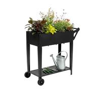 Relaxdays Jardinera elevada con Estante, 2 Ruedas, jardín, balcón y terraza, 80 x 85 x 50 cm, Jardinera móvil, Negro