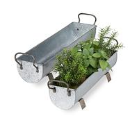 Relaxdays Jardineras Exterior Vintage, Set de 2 Unidades, Maceteros para Plantas, Hierro, 53 y 61 cm de Largo, Plateado