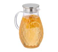 Relaxdays Jarra de Cristal, 2 litros, Garrafa Zumo con Tapa, para Servir Té Helado, Vidrio, Acero, Transparente/Plateado