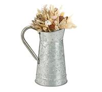 Relaxdays Jarra de Metal Vintage, Hierro Galvanizado, Florero para Flores Secas, Decoración Retro Jardín, Balcón, Plata