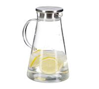 Relaxdays Jarra de cristal, Con tapa, 1,8 L, Dispensador de bebidas, Para lavavajillas, 1 Ud., Transparente & Plateado