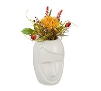 Relaxdays Jarrón con Cara, Decoración de Mesa Cerámica, Florero Decorativo, para Flores Secas, 14,5x9,5x10,5 cm, Blanco