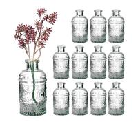 Relaxdays Jarrón de Cristal, Set de 12, Decorativo, diseño Vintage, HD: 13 x 6 cm, Mini jarrones, Cristal Claro