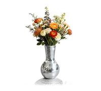 Relaxdays Jarrón Disco de Vidrio espejado, Mosaico Redondo, decoración de Mesa, 28x14x14 cm, Plateado