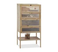 Relaxdays Jaula Hámster de 3 Pisos, XXL, Madera Natural, Cristal Acrílico y Metal, 120 x 60 x 40 cm, Marrón