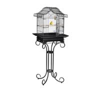 Relaxdays Jaula Pájaros Pedestal, Canarios, Pinzones, Percha, Comedero, Pajarera Aves Exóticas, 146,5x55x50 cm, Negro