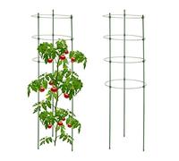 Relaxdays Jaulas Tomates, Set de 2 Unidades, 4 Anillos, 91 x 28 cm, Soporte Plantas Trepadoras, Metal, Plástico, Verde