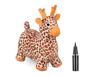 Relaxdays Jirafa Saltarina Hinchable, Juguete Saltador, Funda, Hinchador, Máx. 50kg, Sin BPA, Desde 3 Años, Multicolor