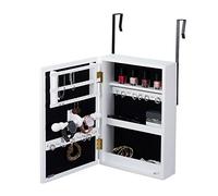 Relaxdays Joyero Armario para Colgar con Espejo, DM-Cristal, Blanco, 40 x 28 x 9 cm