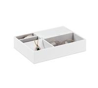 Relaxdays Joyero, Caja para Joyas 5 Compartimientos, Organizador Joyería Pendientes Moderno, 5 x 25,5 x 18,5 cm, Blanco