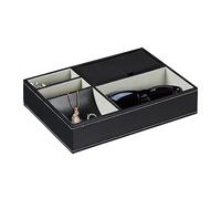 Relaxdays Joyero, Caja para Joyas 5 Compartimientos, Organizador Joyería Pendientes Moderno, 5 x 25,5 x 18,5 cm, Negro