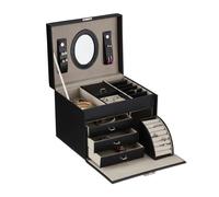 Relaxdays Joyero con espejo negro,plata,gris