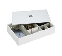 Relaxdays Joyero, Organizador Joyas con Compartimientos, Caja Joyería con Cajón y Tapa, Efecto Piel,13x26x26 cm, Blanco, Algodón, 7 x 32 x 22 cm