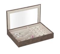 Relaxdays Joyero Efecto Piel, Funda de Terciopelo, Caja Joyas con Ventanilla, 5 x 30 x 21 cm, Soporte Anillos, Marrón