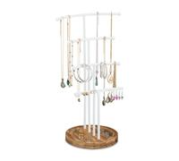 Relaxdays Joyero de madera y metal blanco,marrón