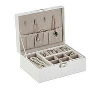 Relaxdays Joyero efecto cuero beige,blanco,plata