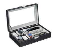 Relaxdays Almacenamiento Joyero, Organizador Joyas, Caja Accesorios, Relojero, Almacenaje Joyería, Gafas y Relojes, 9x33x20,5cm, Negro, Tablero de Fibras, 9 x 33 x 20.5 cm