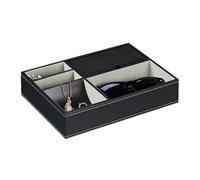 Relaxdays Bandeja Joyero, Caja para Joyas 5 Compartimientos, Organizador Joyería Pendientes Moderno, 5 x 25,5 x 18,5 cm, Negro, 5 x 25.5 x 18.5 cm