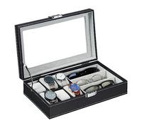 Relaxdays Almacenamiento Joyero, Organizador Joyas, Caja Accesorios, Relojero, Almacenaje Joyería, Gafas y Relojes, 9x33x20,5cm, Negro, Tablero de Fibras, 9 x 33 x 20.5 cm