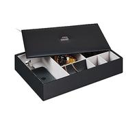 Relaxdays Joyero, Organizador Joyas con Compartimientos, Caja Joyería con Cajón y Tapa, Efecto Piel,13x26x26 cm, Negro