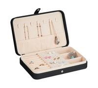 Relaxdays Joyero, Organizador Joyas Pequeño para Viajes, Efecto Piel, Estuche para Anillos, 4,5 x 21 x 14,5 cm, Negro, Tablero de Fibras