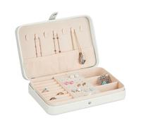 Relaxdays Joyero, Organizador Joyas Pequeño para Viajes, Efecto Piel, Estuche para Anillos, 4,5 x 21 x 14,5 cm, Blanco
