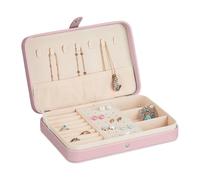 Relaxdays Joyero, Organizador Joyas Pequeño para Viajes, Efecto Piel, Estuche para Anillos, 4,5 x 21 x 14,5 cm, Rosa