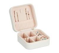 Relaxdays Joyero, Organizador Joyas Pequeño para Viajes, Efecto Piel, Estuche para Anillos, 5 x 10 x 10 cm, Blanco
