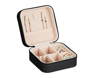 Relaxdays Joyero, Organizador Joyas Pequeño para Viajes, Efecto Piel, Estuche para Anillos, 5 x 10 x 10 cm, Negro