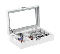 Relaxdays Joyero, Organizador Joyas y Accesorios, Relojero, Almacenaje Joyería, Gafas y Relojes, 9x33x20,5cm, Blanco