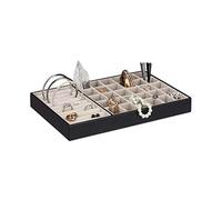 Relaxdays Joyero para Anillos y Pulseras, Piel Sintética, Negro, 3.4 x 30 x 20 cm, Terciopelo