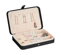 Relaxdays Joyero, Organizador Joyas Pequeño para Viajes, Efecto Piel, Estuche para Anillos, 4,5 x 21 x 14,5 cm, Negro, Tablero de Fibras