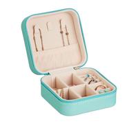 Relaxdays Schmuckkästchen für Reisen Joyero, Organizador Joyas Pequeño para Viajes, Efecto Piel, Estuche para Anillos, 5 x 10 x 10 cm, Turquesa, Terciopelo