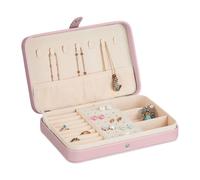 Relaxdays Joyero, Organizador Joyas Pequeño para Viajes, Efecto Piel, Estuche para Anillos, 4,5 x 21 x 14,5 cm, Rosa