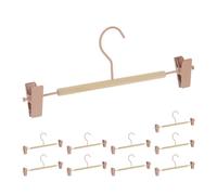 Relaxdays Pack 10 Perchas Pinzas Pantalones, Percha Faldas, Colgadores Madera y Metal 11,5 x 30,5 x 3 cm, Rosa y Natural