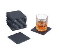 Relaxdays Juego (10 x 10 cm) Posavasos de Pizarra, Set de 12, Apoyavasos para Bebidas Cuadrados, Platos para Sushi, Antracita
