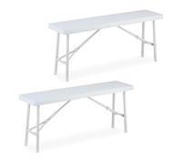 Relaxdays Juego 2 Bancos de Jardín, Plegables, Plástico, Acero, Asiento Camping, Balcón, 42x100x25 cm, Blanco